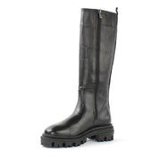 Damen Schwarze Kniehohe Leder-Stiefel mit Chunky-Sohle (029-20141)