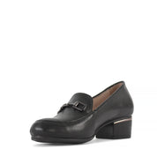 Damen Schwarze Leder-Klassikschuhe mit Blockabsatz (494-25823)