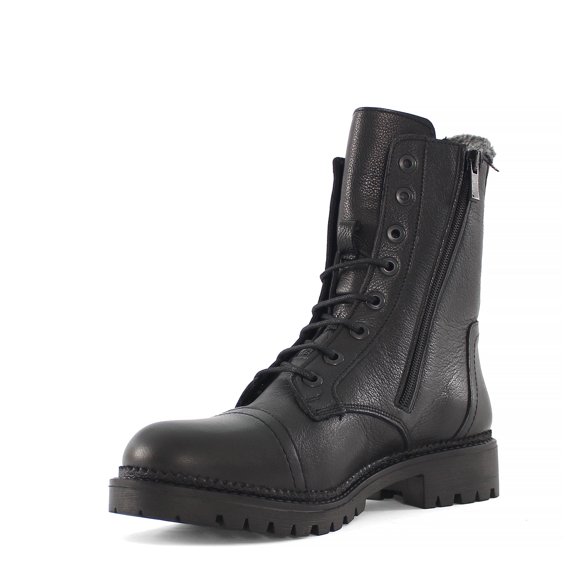 Damen Schwarze Leder Winterstiefel mit Warmem Futter (625-23919)