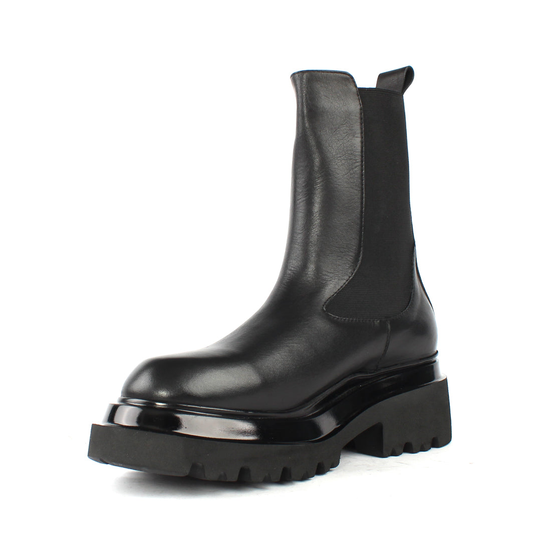 Damen Schwarze Leder-Chelsea-Stiefel mit Plateau (716-26805)