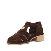 Women's Brown Suede Leather Sandals with Adjustable Buckle (796-42303)