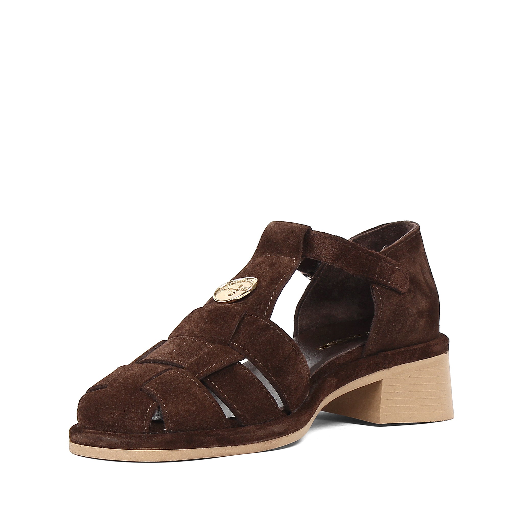 Women's Brown Suede Leather Sandals with Adjustable Buckle (796-42303)