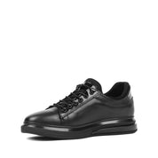 Herren Low-Top Sneaker aus schwarzem Leder mit Glanzdetails & Plateau (663-462)