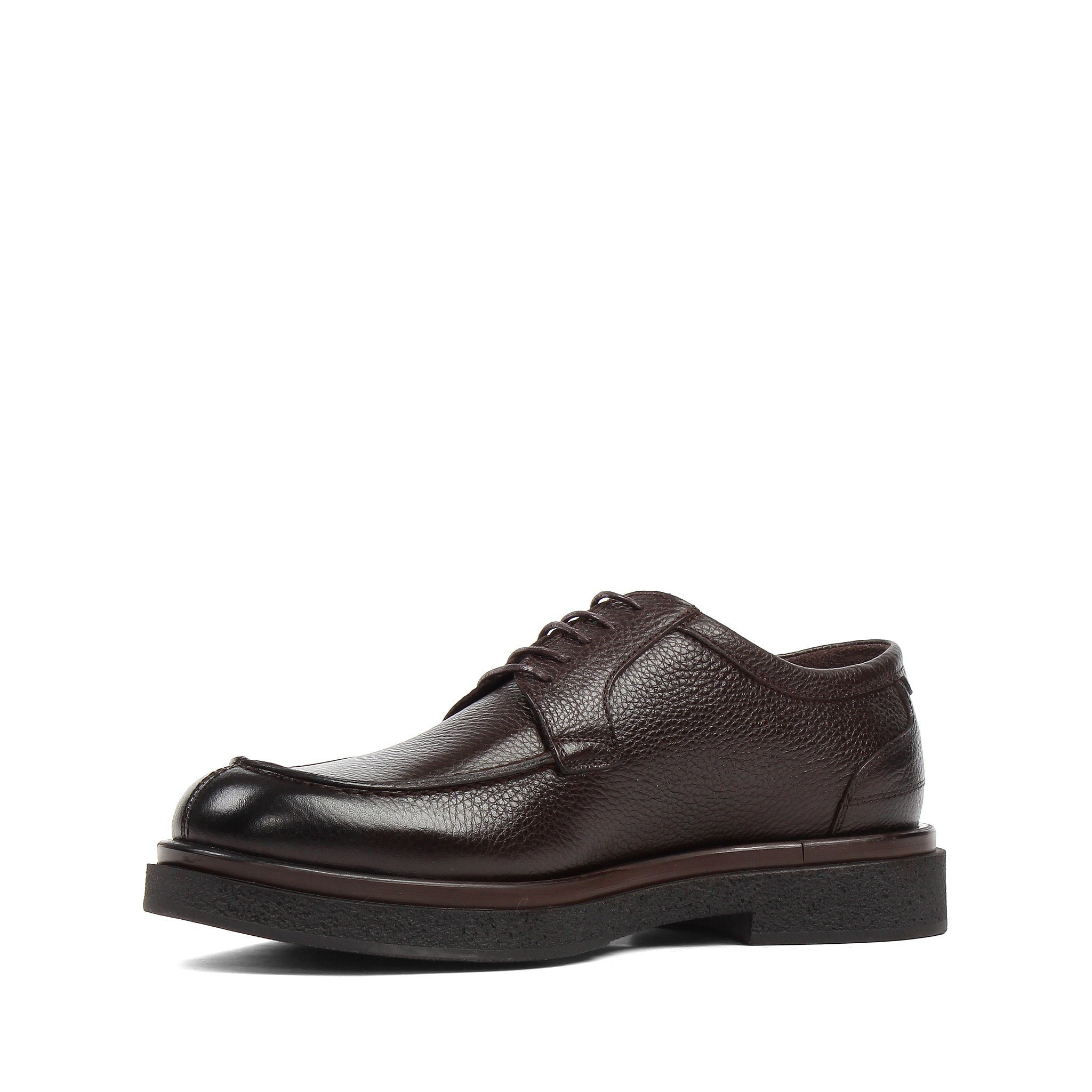 Herren Derby-Schuhe aus braunem genarbtem Leder mit Mokassin-Naht (395-2886)