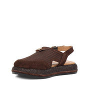 Women's Brown Suede Leather Sandals with Adjustable Buckle (726-28432)