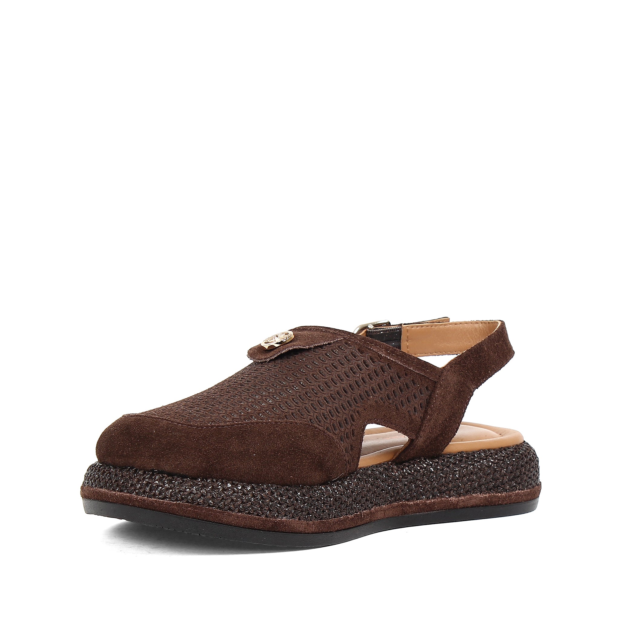 Women's Brown Suede Leather Sandals with Adjustable Buckle (726-28432)