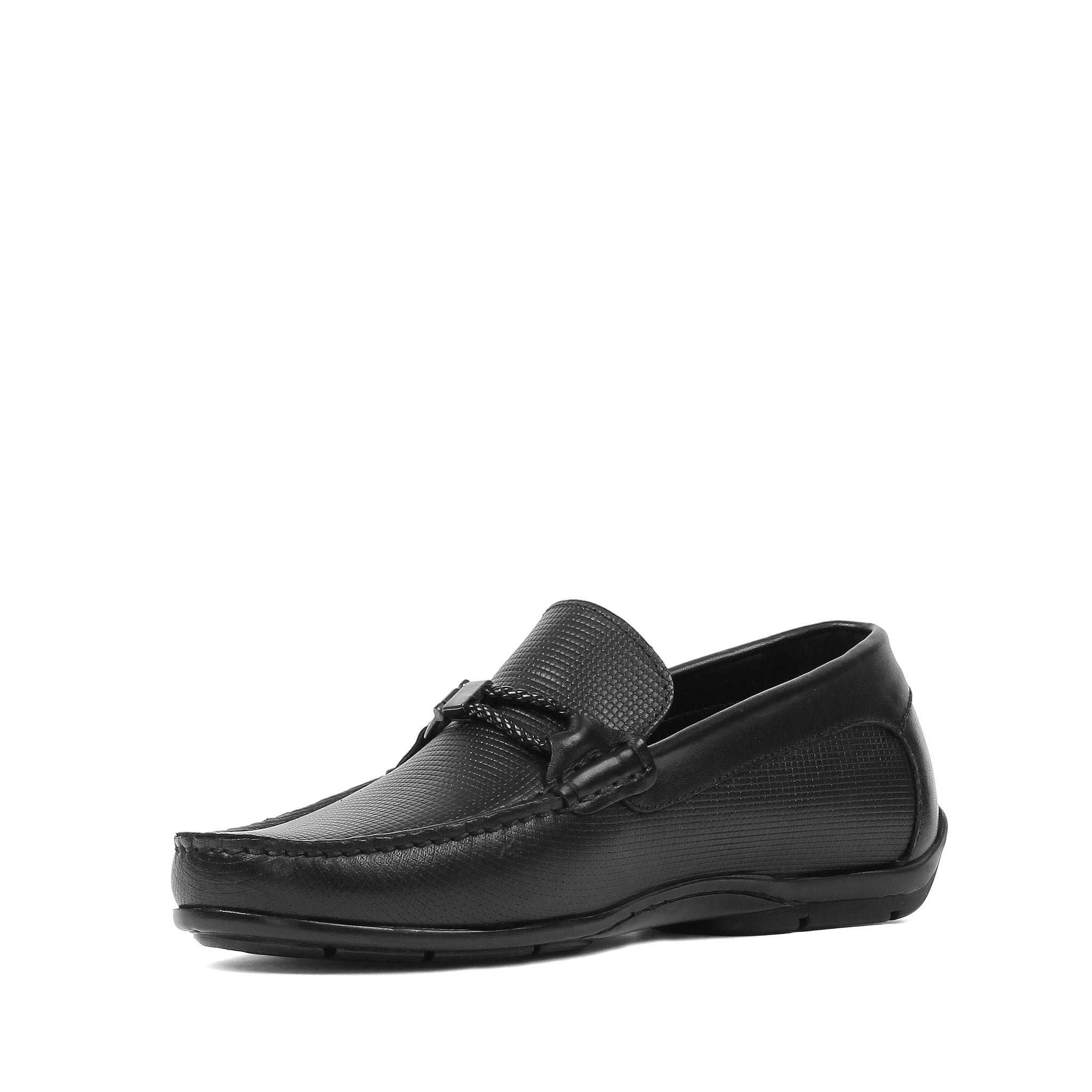 Men’s Black Leather Slip-On Loafers with Buckle Accent (606-2409)