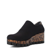 Damen Plateau-Slipper – Schwarz mit braunem Leo-Muster (317-401)