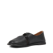 Women's Black Leather Flat Shoes with Side Buckle and Comfort Sole (726-28427)