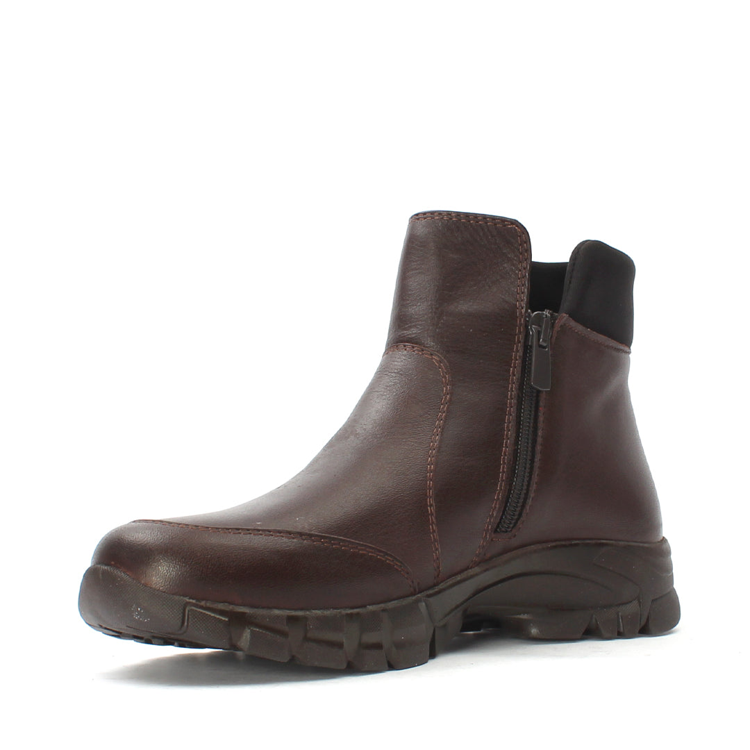 Damen Braune Leder-Stiefeletten mit Flacher Sohle (727-28603)