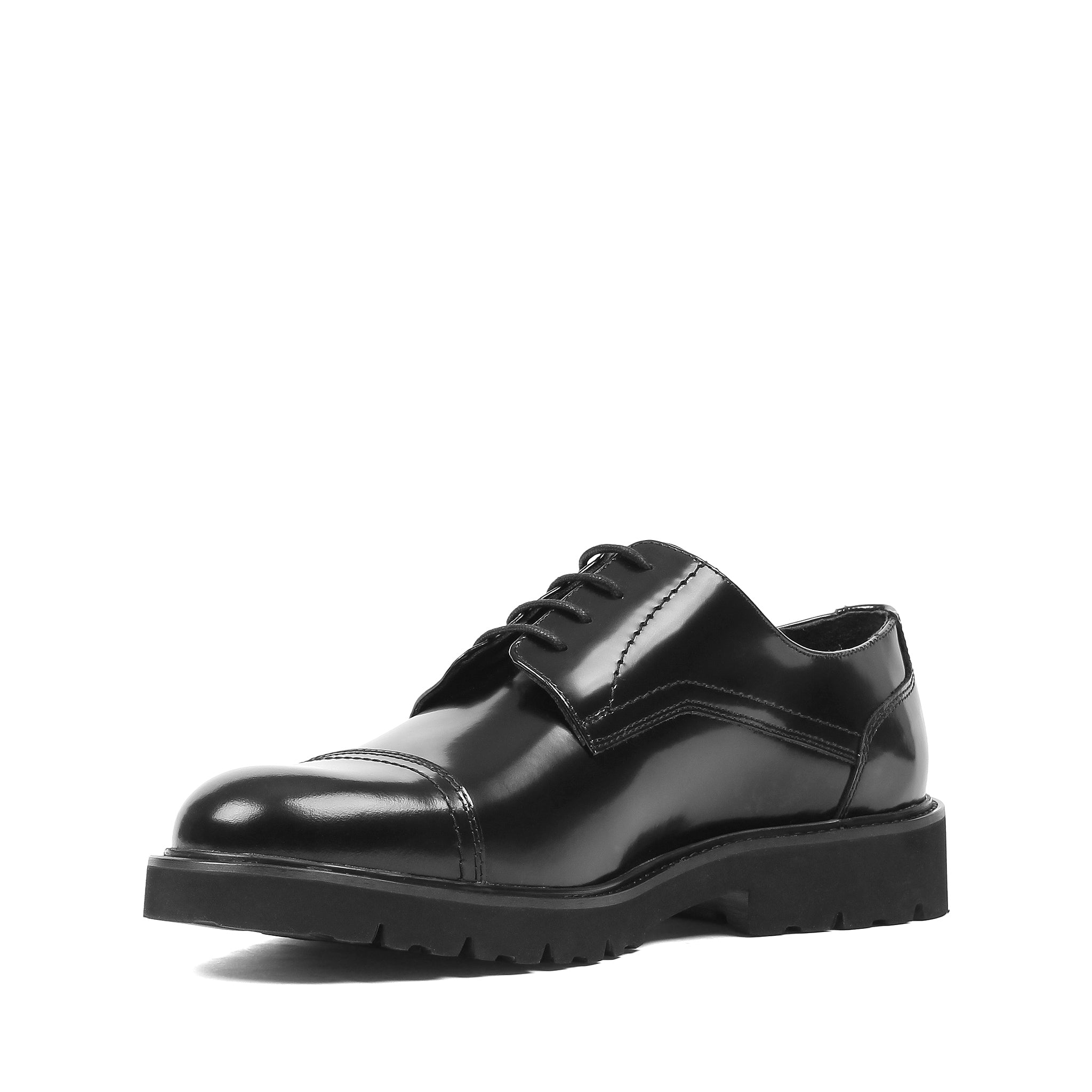 Herren Derby-Schuhe aus schwarzem Glanzleder mit Kappnaht und EVA-Sohle (395-2888)