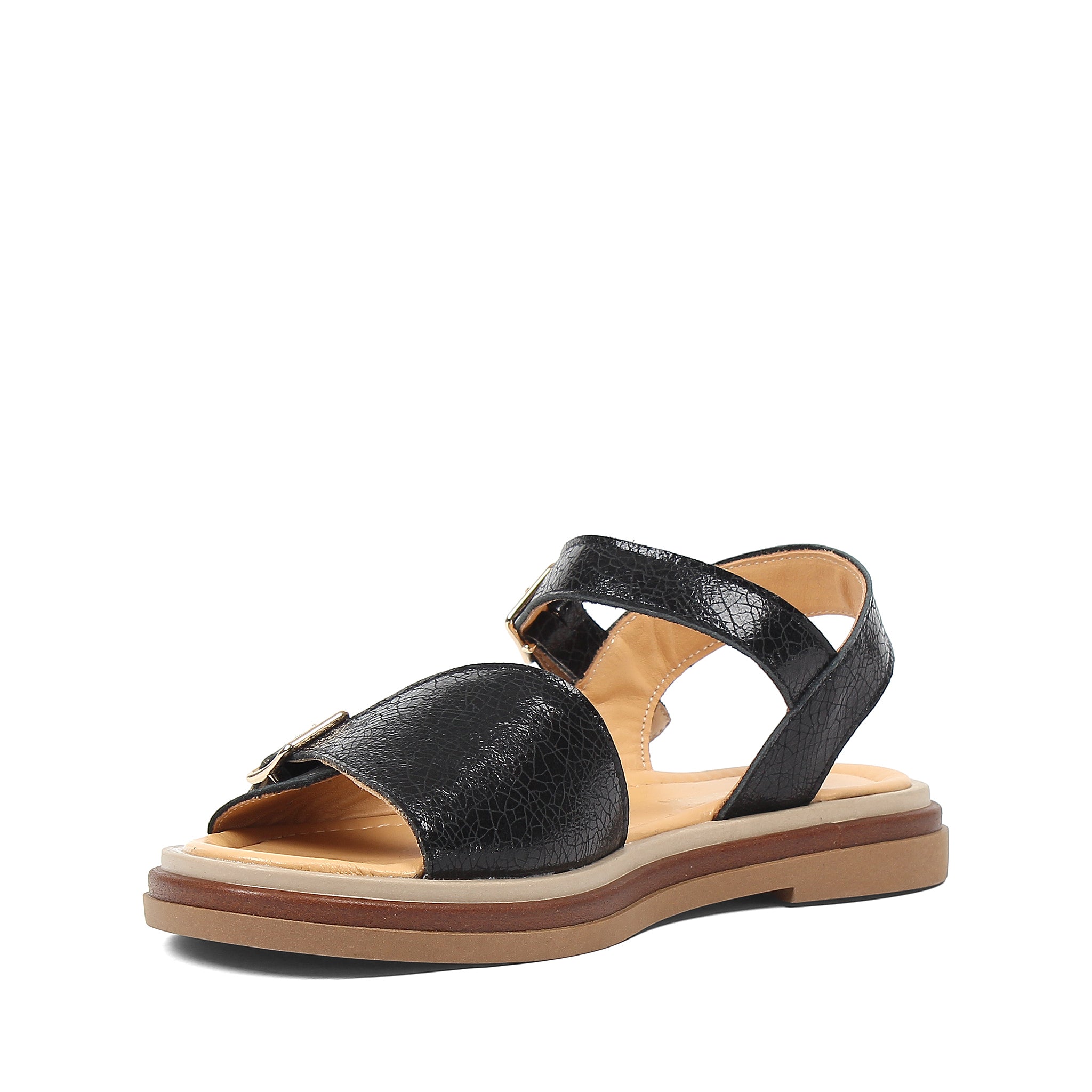 Women’s Black Leather Velcro Strap Platform Sandals (789-42104)