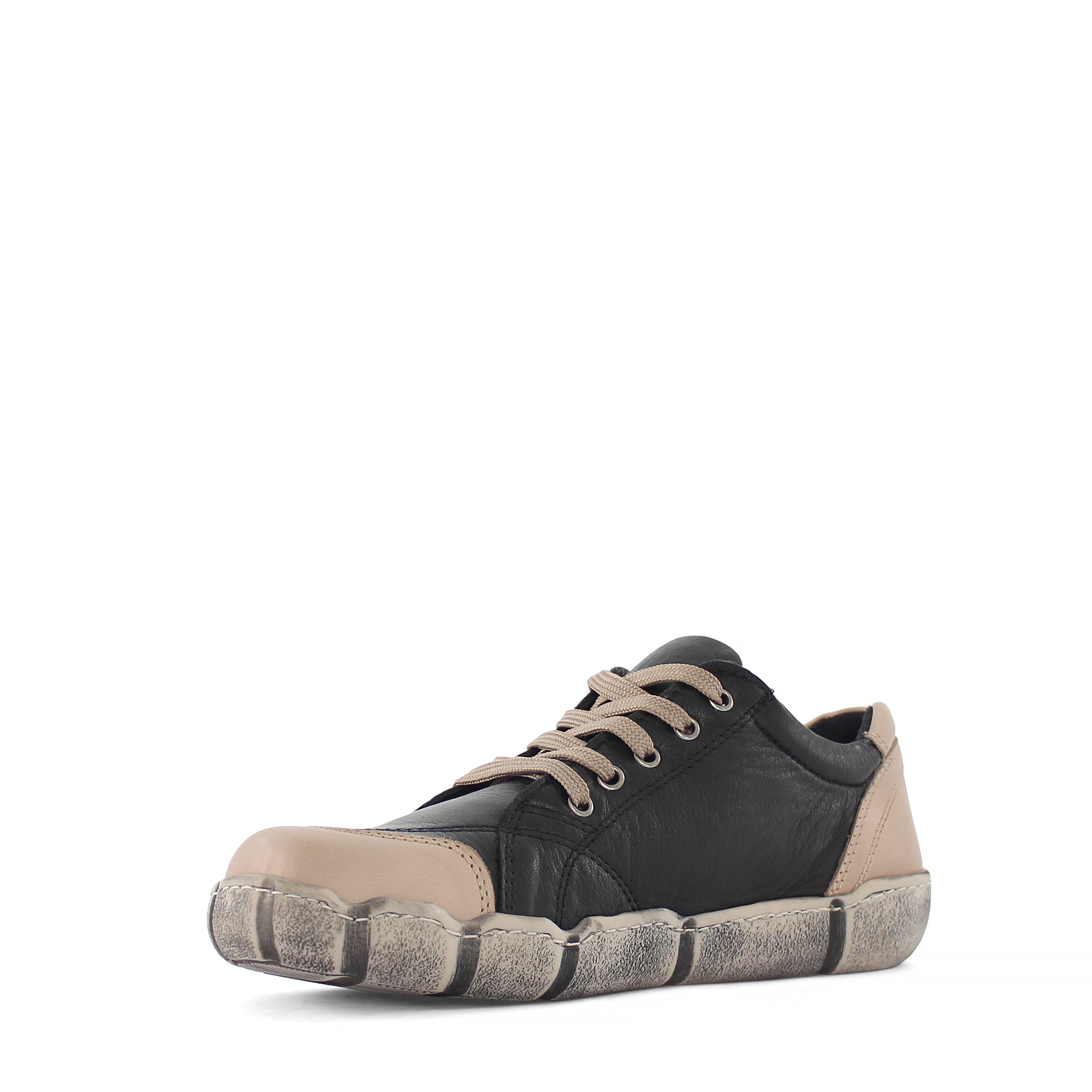 Damen Schwarze/Nerze Leder Schnürschuhe mit Reißverschluss (288-31101)