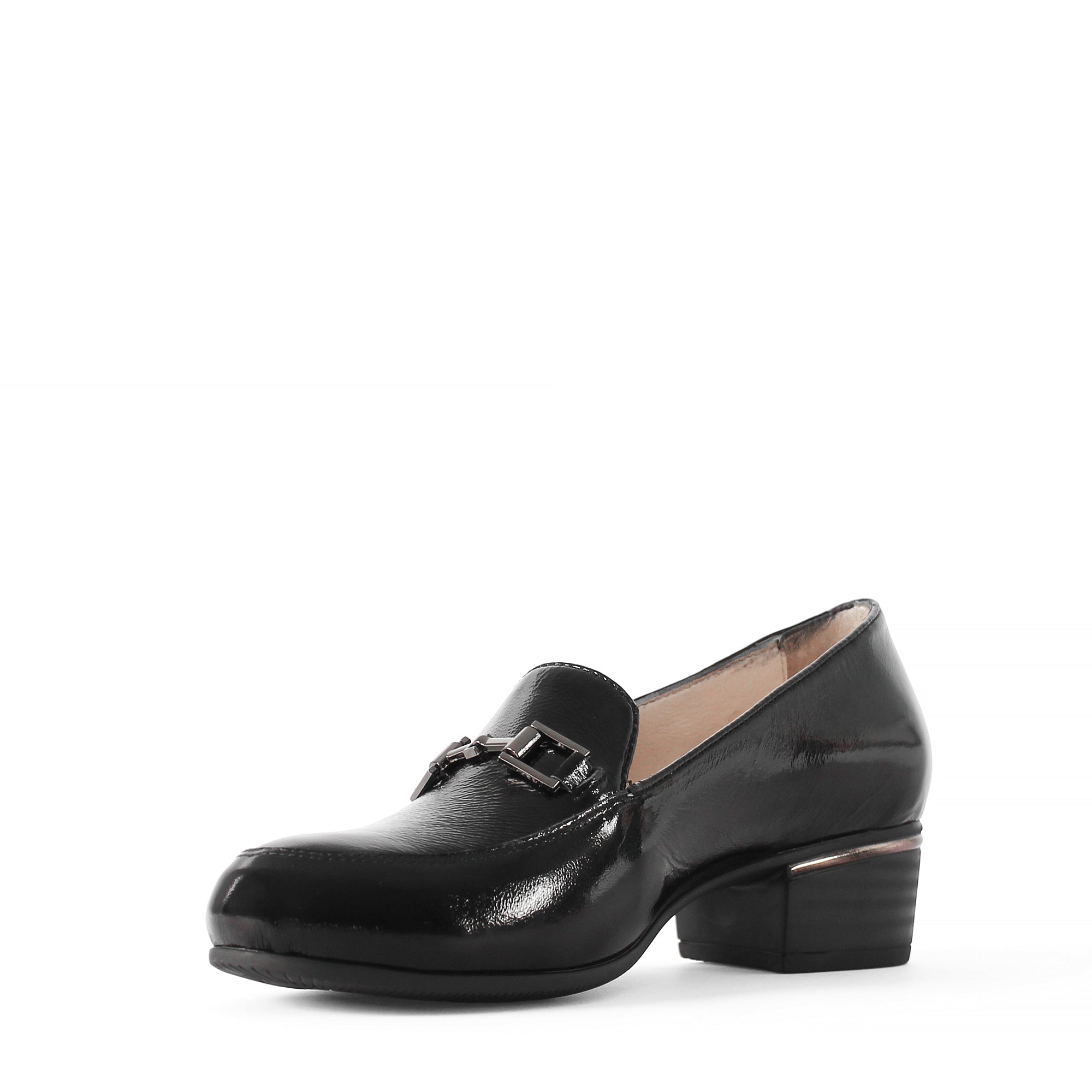 Damen Schwarze Lackleder-Klassikschuhe mit Blockabsatz (494-25823)