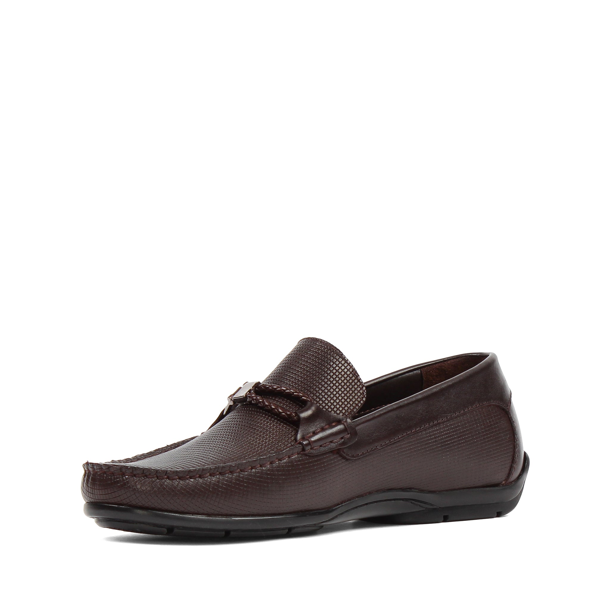 Men’s Brown Leather Slip-On Loafers with Buckle Accent (606-2409)