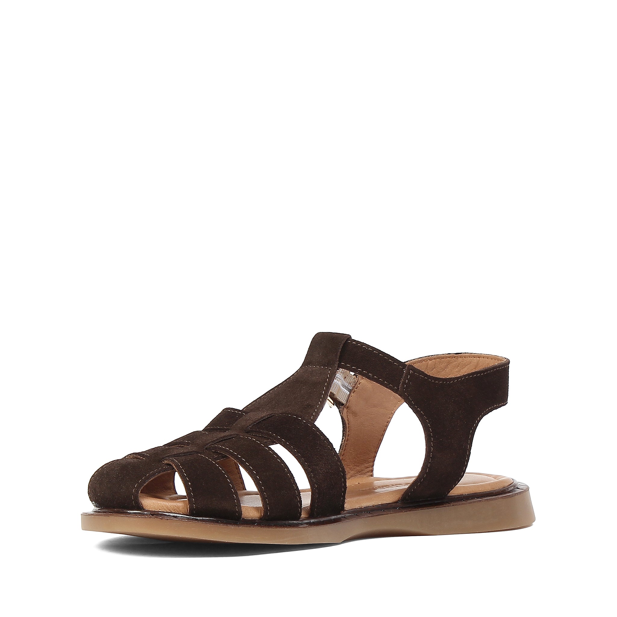 Women's Brown Suede Leather Sandals with Adjustable Buckle (541-23071)