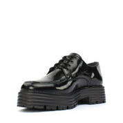 Women's Black Patent Leather Lace-Up Shoes with Block Heel (383-20956)