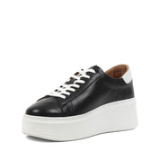 Black Leather Platform Sneakers with Heel  (727-28664)