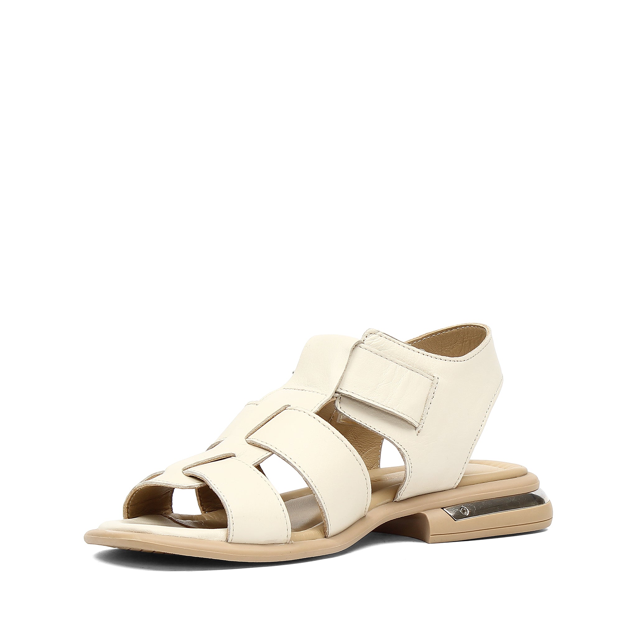 Women’s Beige Leather Velcro Strap Sandals (784-41607)