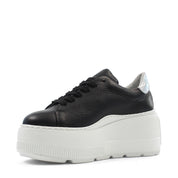 Schwarze Leder-Plateau-Sneaker mit Silber-Detail (115-20620)