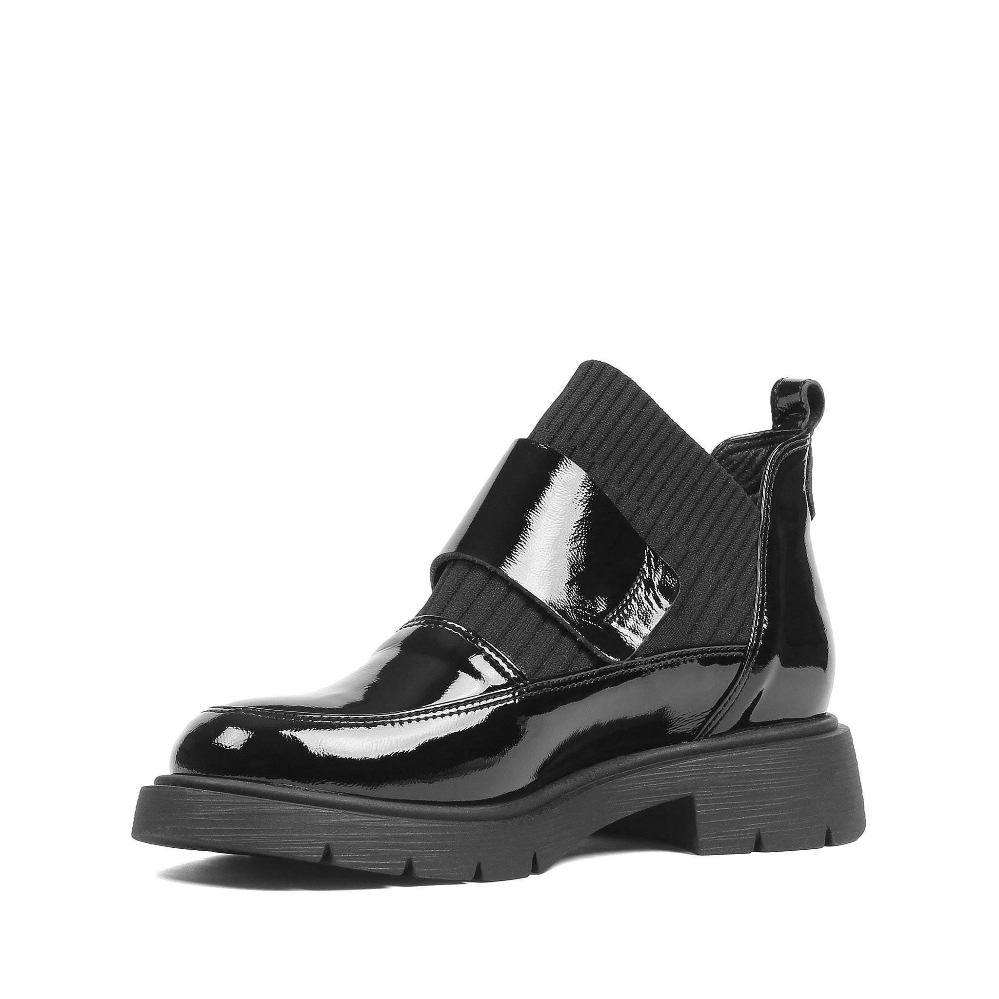 Damen Loafer Boots Schwarz Lackleder mit Strickschaft (013-28811)