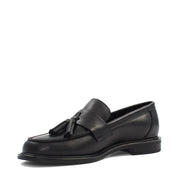 Women's Black Leather Tassel Loafers – Classic Slip-On Style (085-29407)