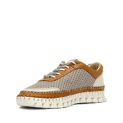 Women’s Beige Leather Sneakers with Cognac and Cream Accents (759-33502)