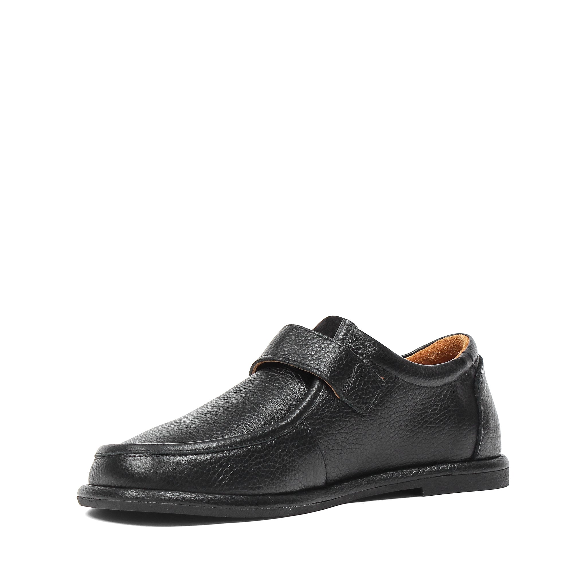 Damen Flache Schuhe Schwarz Leder mit Schnalle und Komfortsohle (726-28411)