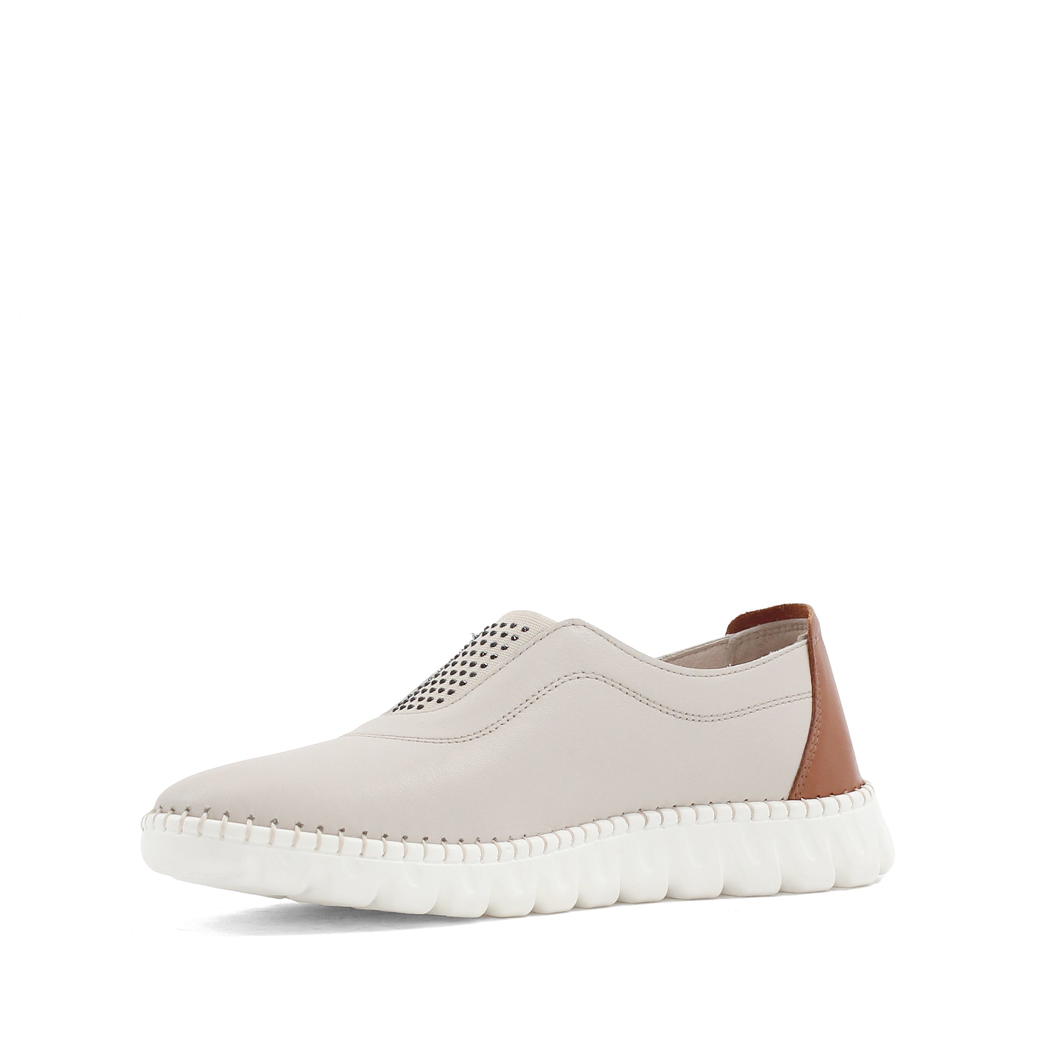 Damen Slipper Beige aus Leder mit weißer EVA-Sohle (664-25914)