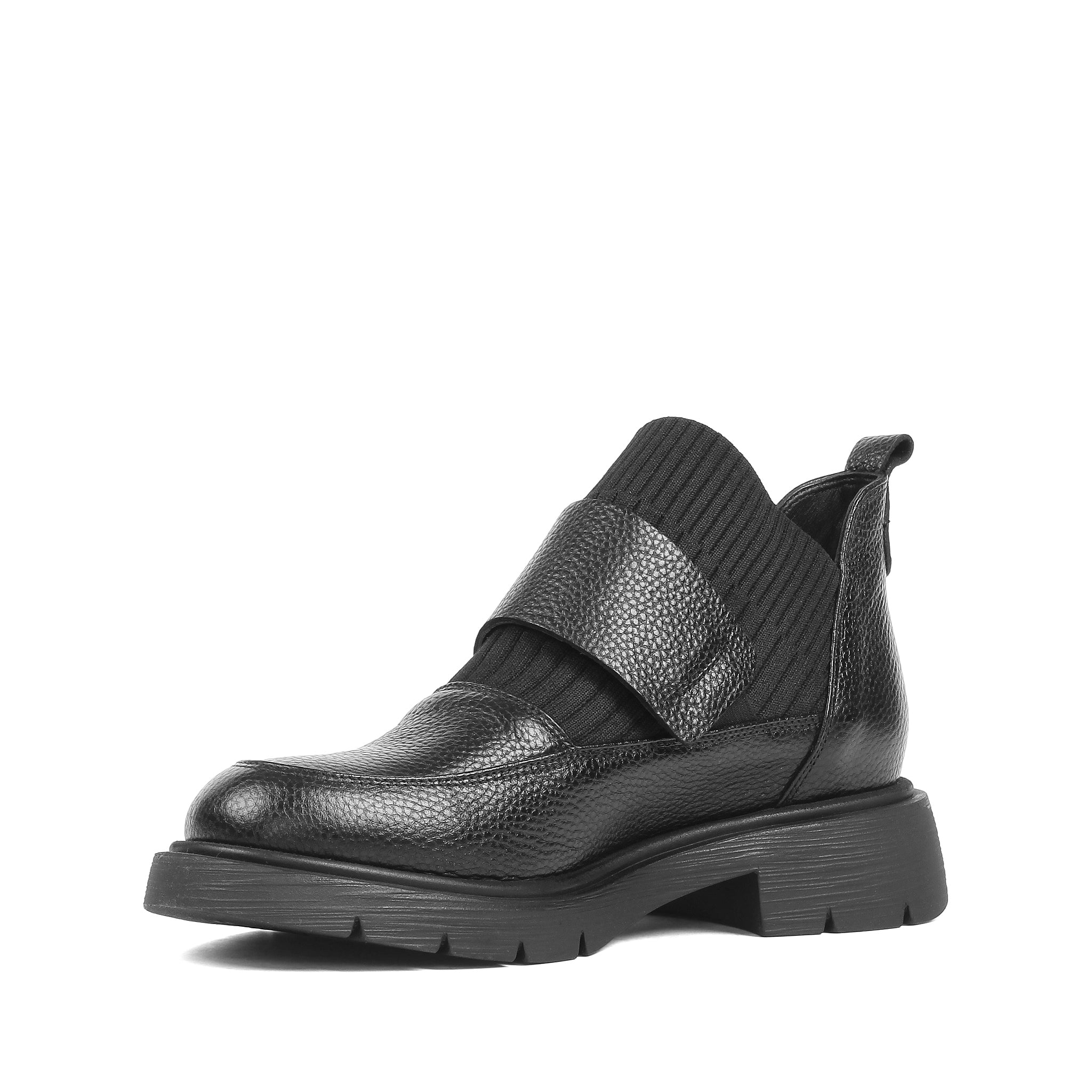 Damen Loafer Boots Schwarz Glattleder mit Strickschaft (013-28811)