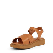 Damen Sandalen aus cognacfarbenem Leder mit Klettverschluss und Plateau (366-28211)