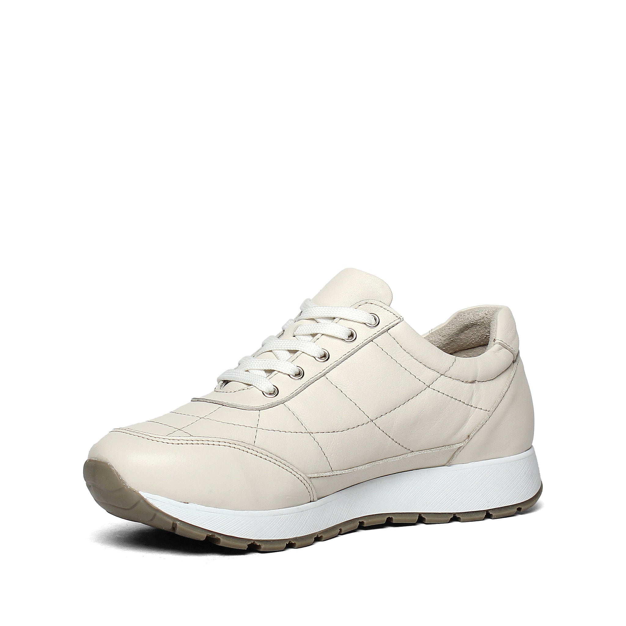 Damen Sneaker aus gestepptem Leder in Beige mit Plateau (102-27611)