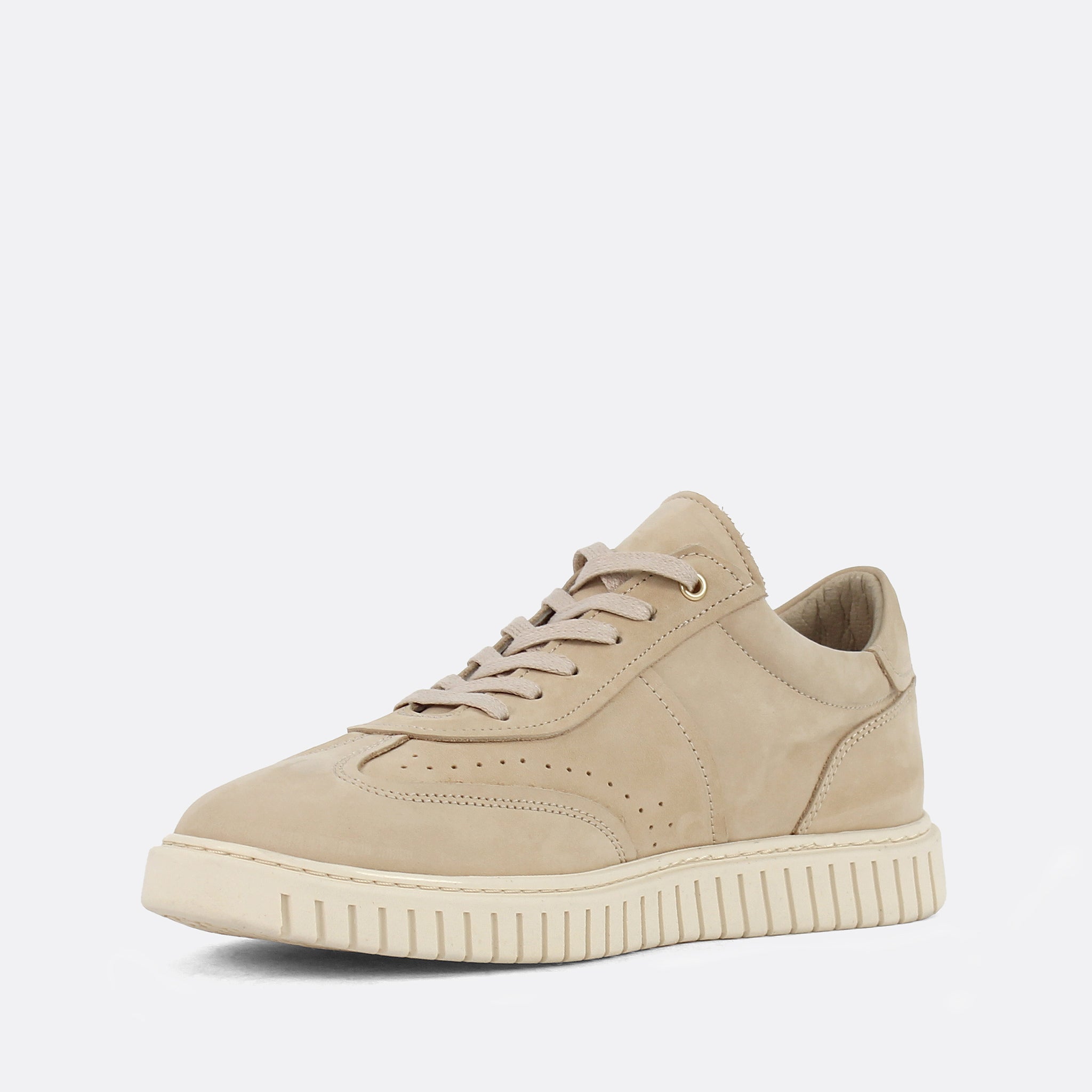 Men’s Beige Nubuck Leather Lace-Up Sneakers (448-1912)