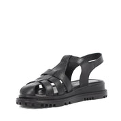Women's Black Leather Fisherman Sandals with Adjustable Buckle (728-28505)