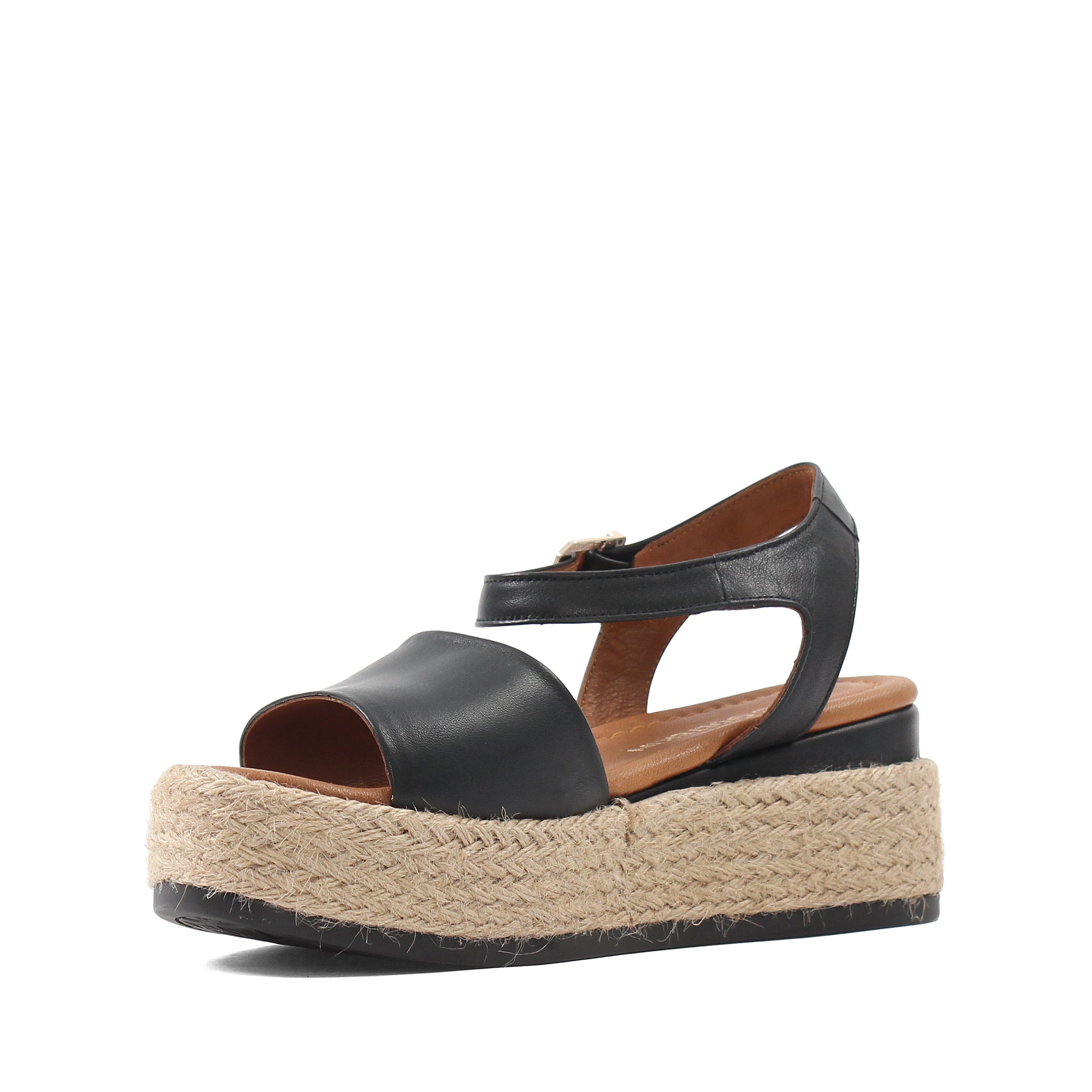 Damen Keilsandalen aus cognacfarbenem Wildleder mit Bastsohle (297-27512)