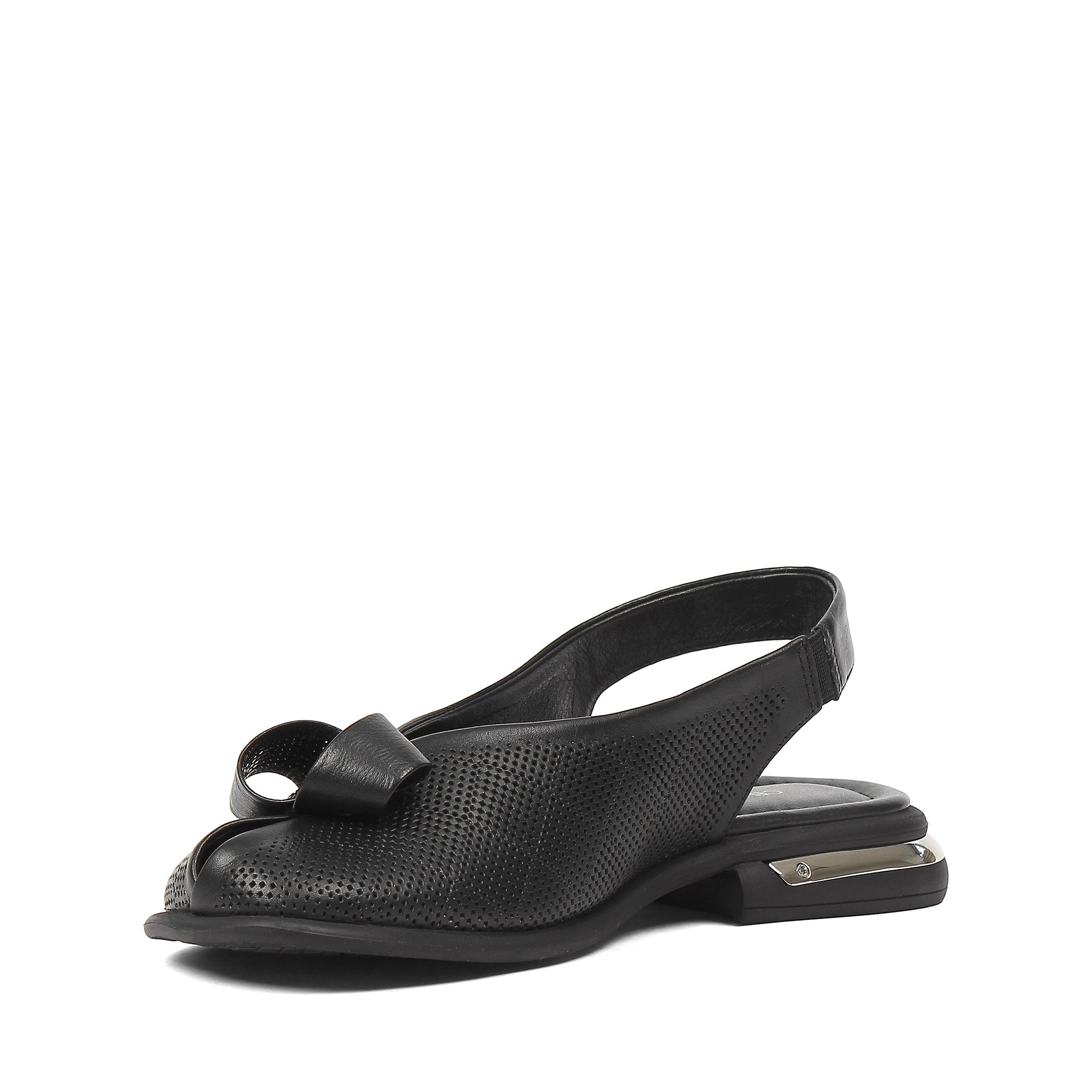Women's Black Leather Sandals with Adjustable Buckle (784-41605)