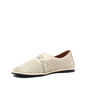 Women's Beige Leather Flat Shoes with Side Buckle and Comfort Sole (726-28427)