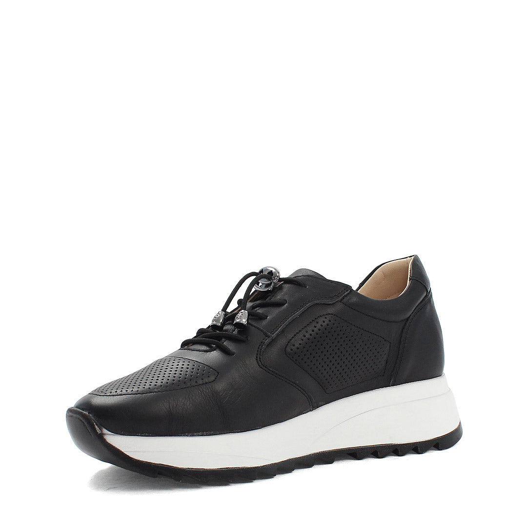 Damen Sneaker Schwarz aus Leder mit Perforation (366-28219)