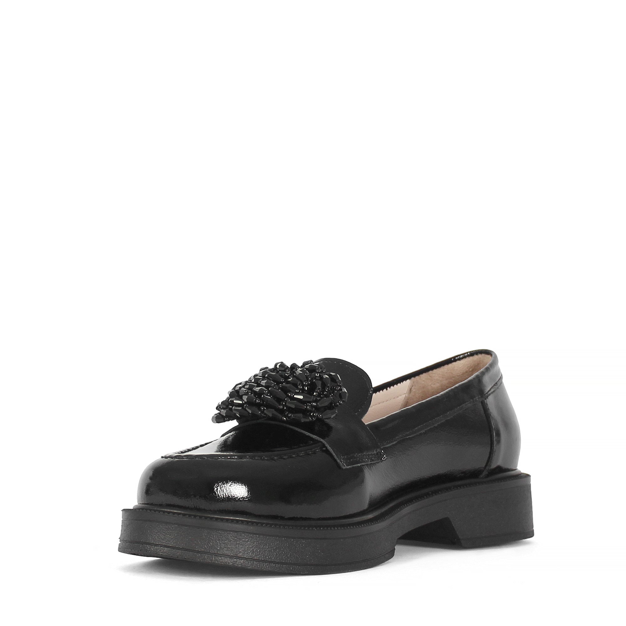 Women's Black Patent Leather Loafers with Decorative Accent (494-25826)
