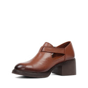 Damen Blockabsatz Schuhe Hellbraun Leder mit Schnallenriemen (727-28634)