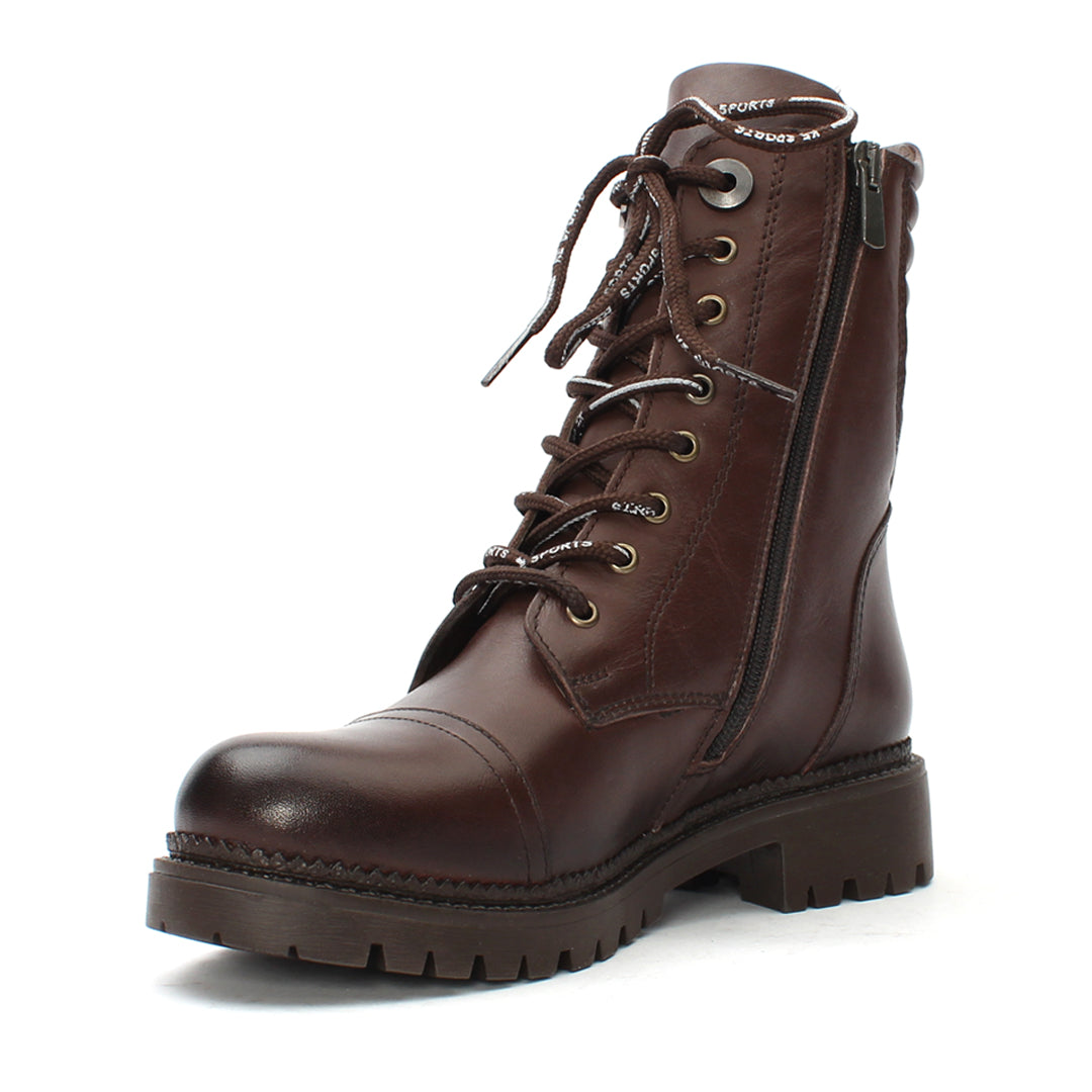 Damen Braune Leder-Schnürstiefel mit Warmfutter (494-721)