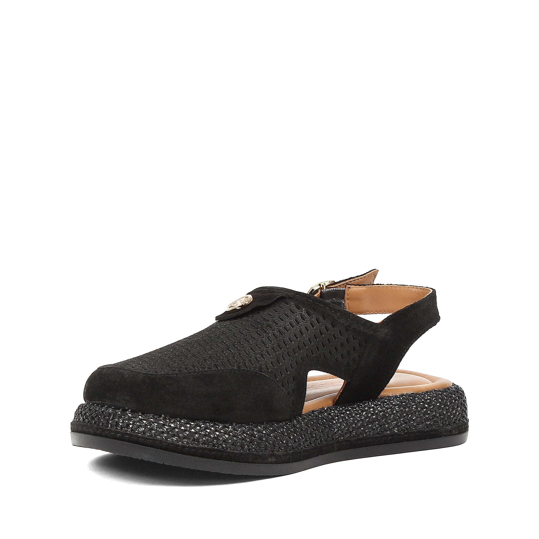 Women's Black Suede Leather Sandals with Adjustable Buckle (726-28432)