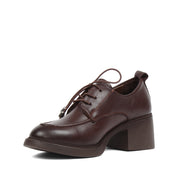 Damen Oxford Schuhe Braun Glattleder mit Blockabsatz und Schnürung (727-28639)