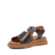 Women’s Brown Leather Velcro Strap Platform Sandals (728-28507)