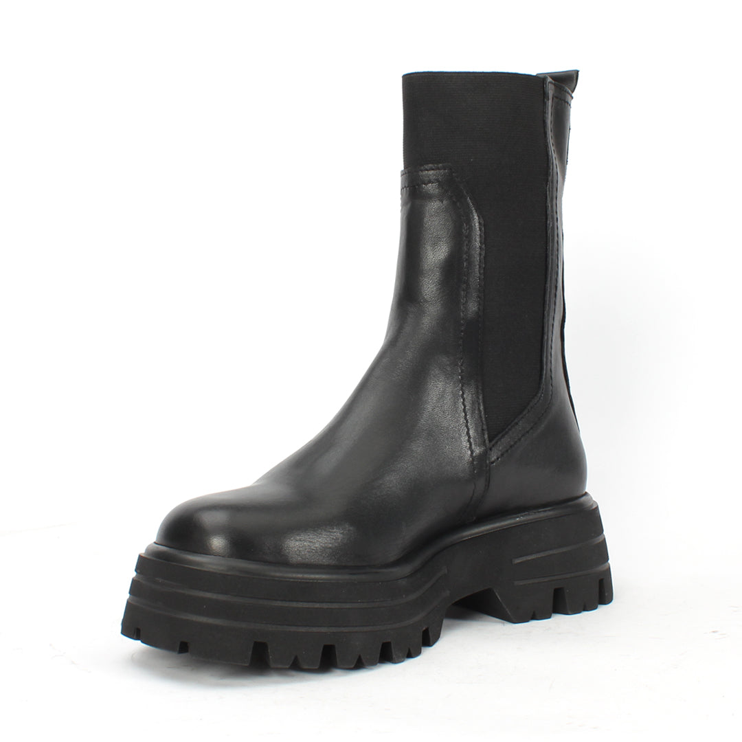 Damen Schwarze Leder-Chelsea-Stiefel mit Warmfutter (029-20133)