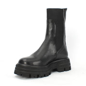 Damen Schwarze Leder-Chelsea-Stiefel mit Warmfutter (029-20133)