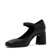 Damen Mary Jane Pumps aus schwarzem Leder mit Blockabsatz und Riemen (752-31700)