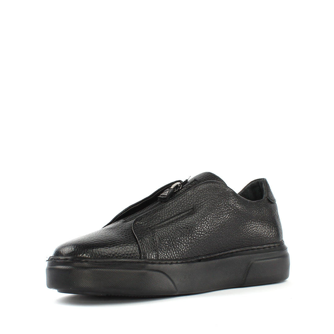 Men's Black Leather Zipper Sneakers (675-117)