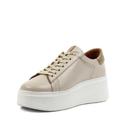 Beige Leather Platform Sneakers with Heel  (727-28664)