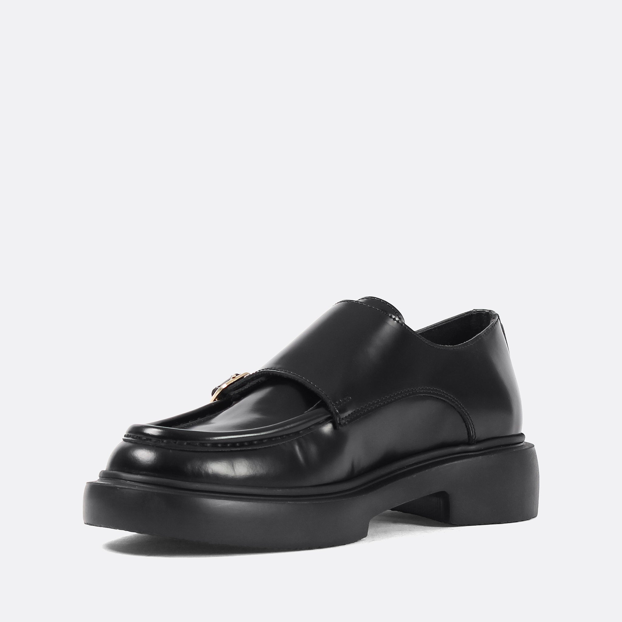 Men’s Black Leather Double Monk Strap Shoes (064-1046)
